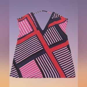 Express Pink Blue Sleeveless Geometric Graphic Blouse Women's Size Small